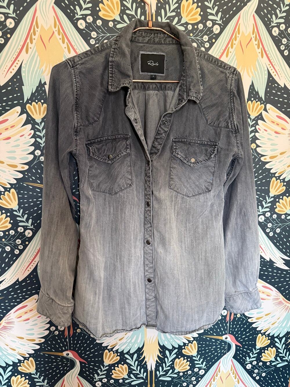 Rails grey/black ombré button down denim shirt. S